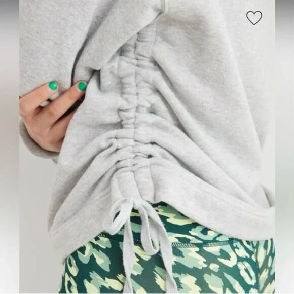 Aerie Hoodie Sweatshirt Oversized Cinch Side Ruched Pullover Grey Cropped XS NEW - Picture 2 of 12
